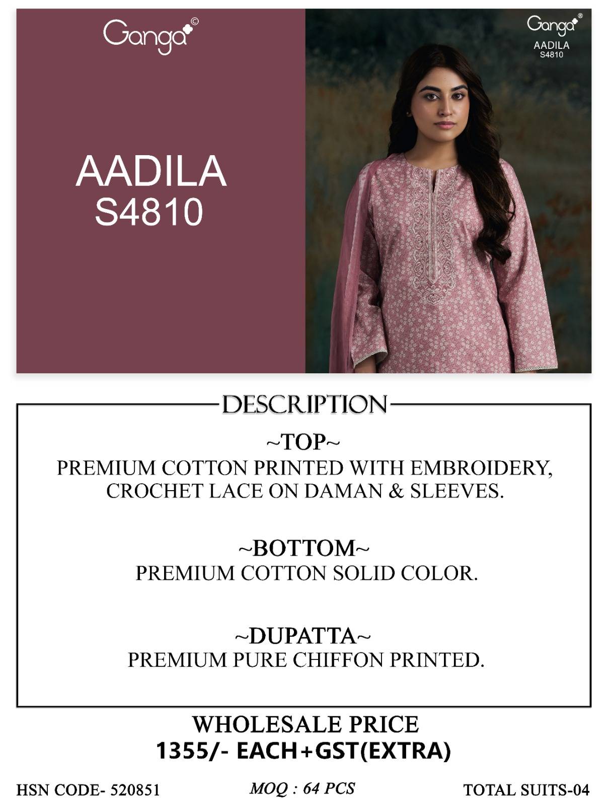 AADILA 4810 By GANGA Fashion Stylish Beautiful Colourful Cotton Dresses At Wholesale Price